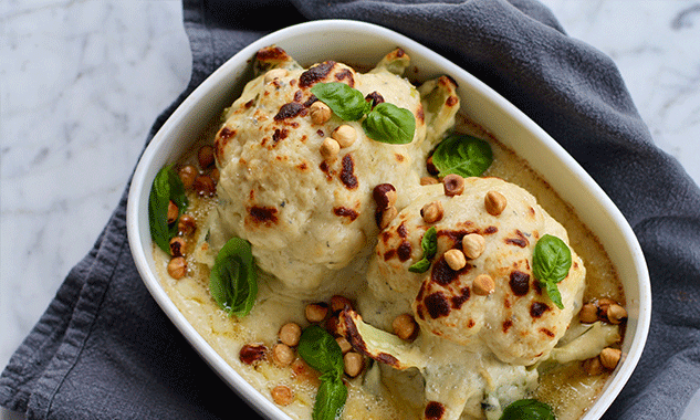 Gratinert blomkål med spicy ostesaus