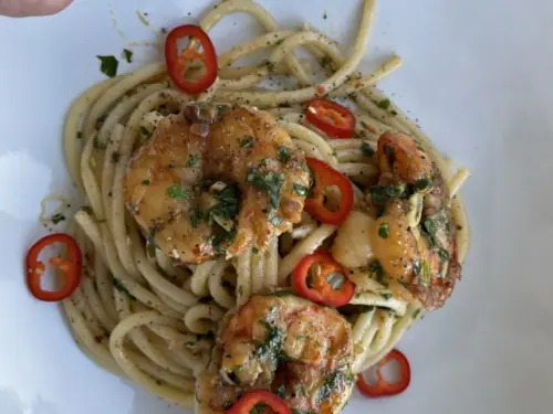 Pasta med marinerte villreker