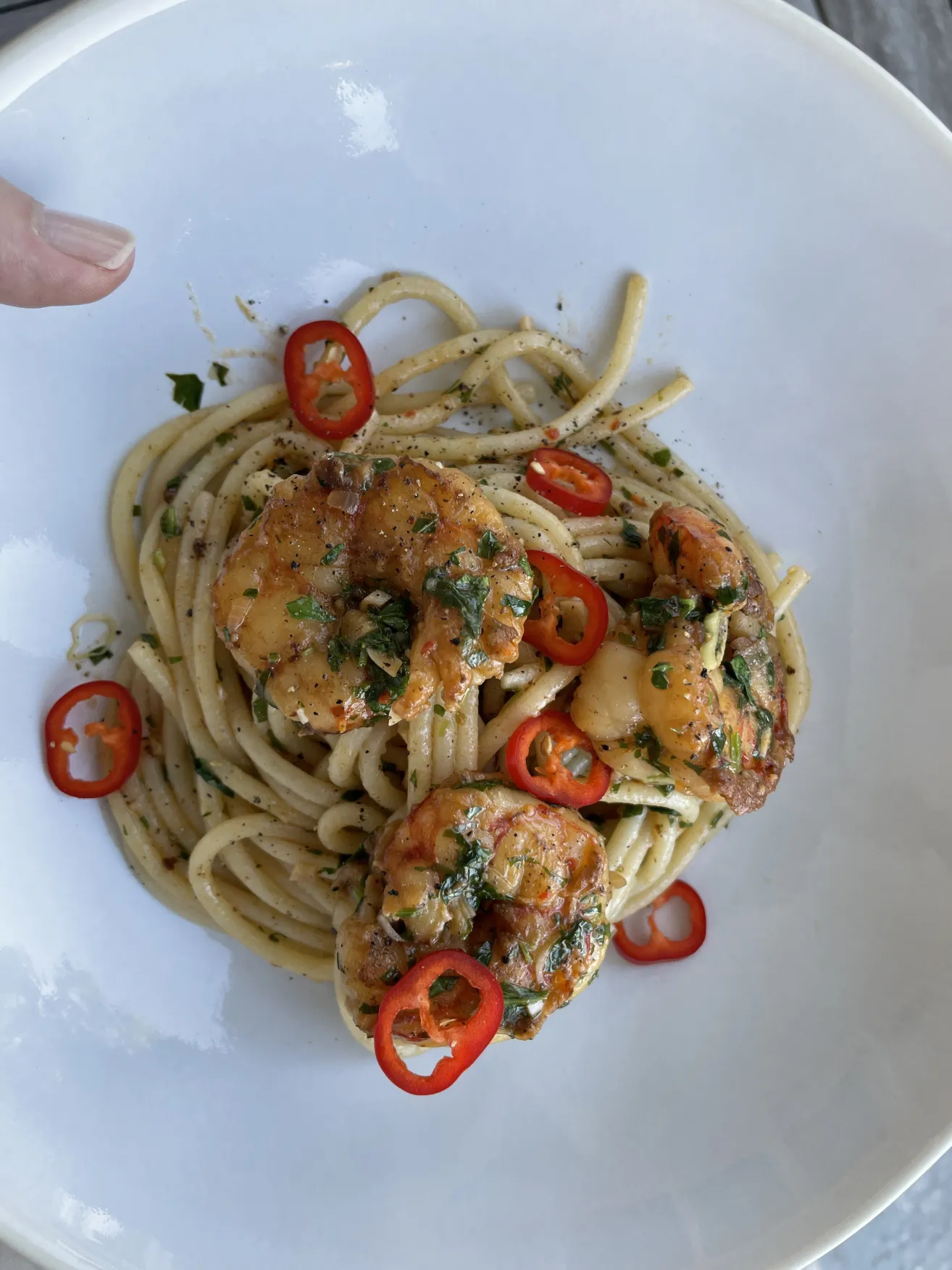Pasta med marinerte villreker