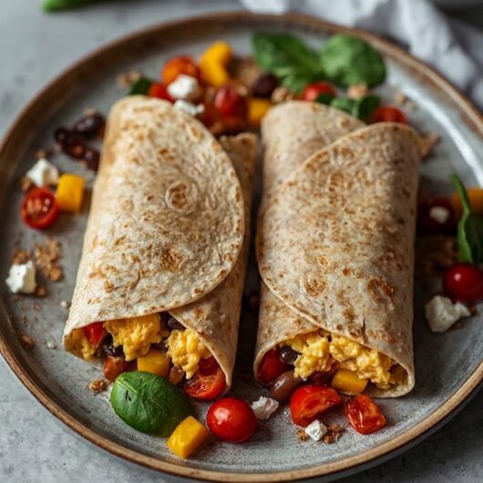 Frokostburrito med egg, sorte bønner og feta