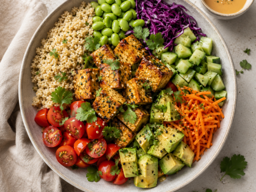 Pokebowl med tofu og peanøttdressing