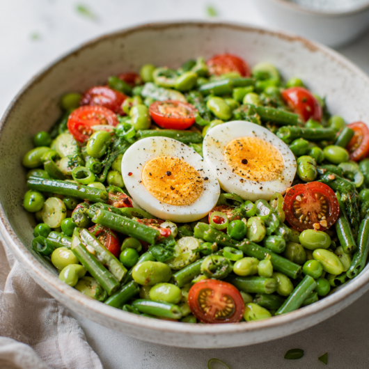 Grønn salat med edamame og bønner