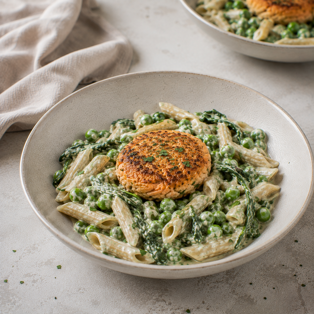 laksefiskekake med pasta