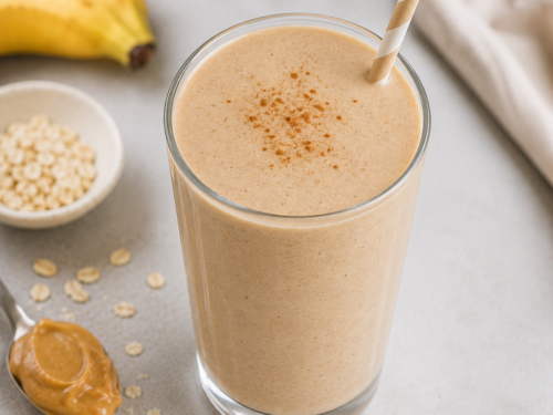 banansmoothie i glass med sugerør