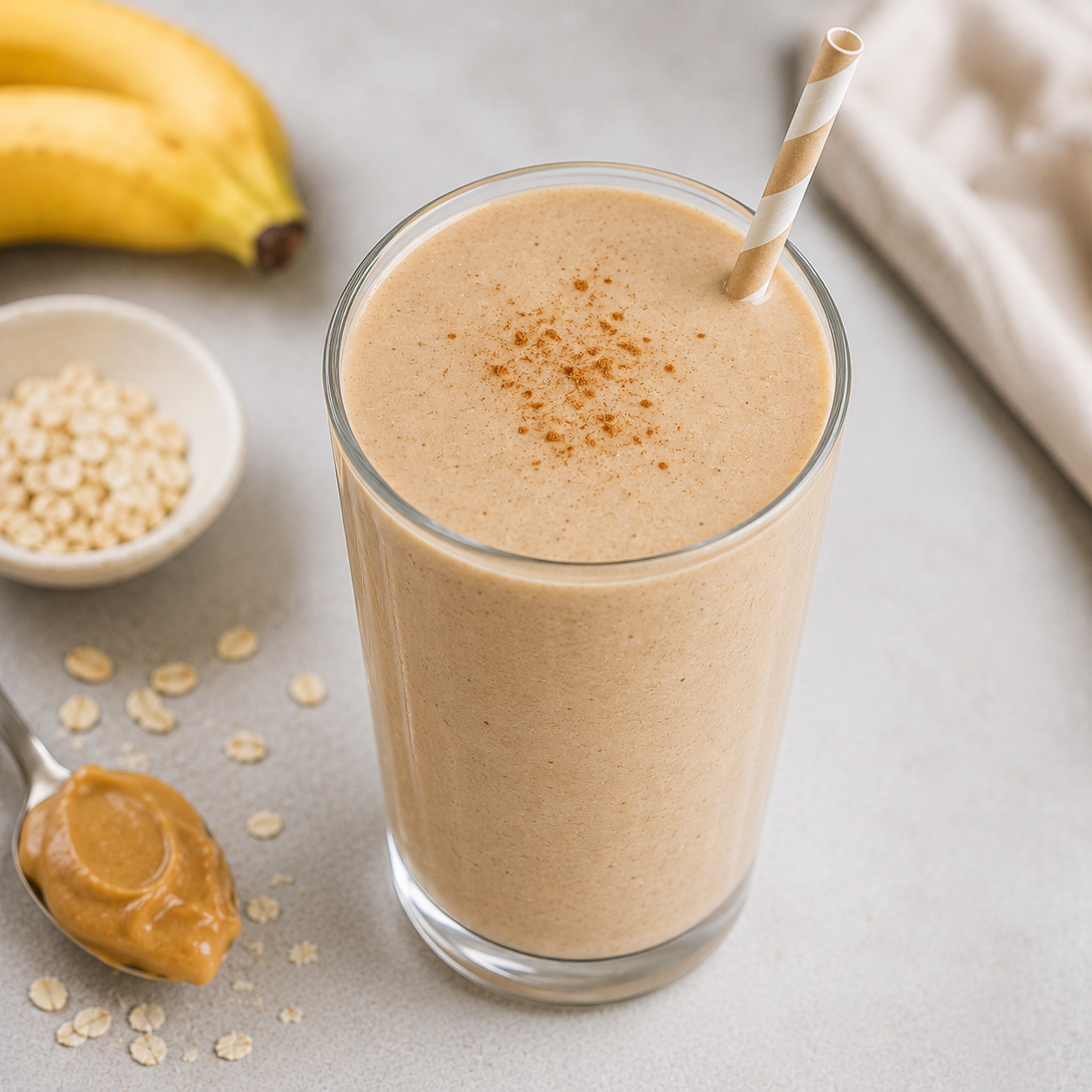 banansmoothie i glass med sugerør